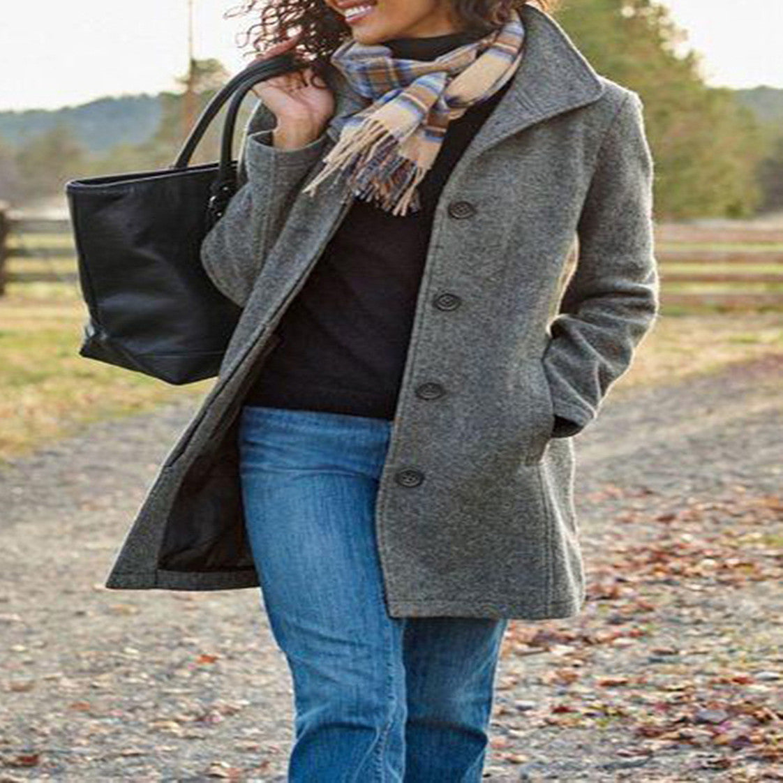Elegant Women's Medium Length Woolen Overcoat