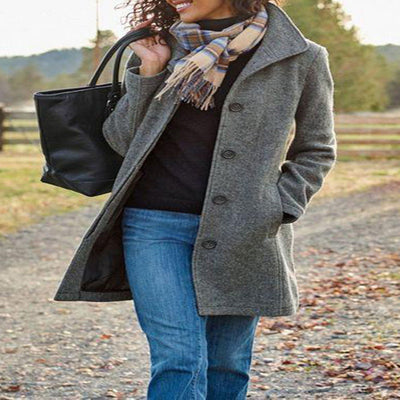 Elegant Women's Medium Length Woolen Overcoat