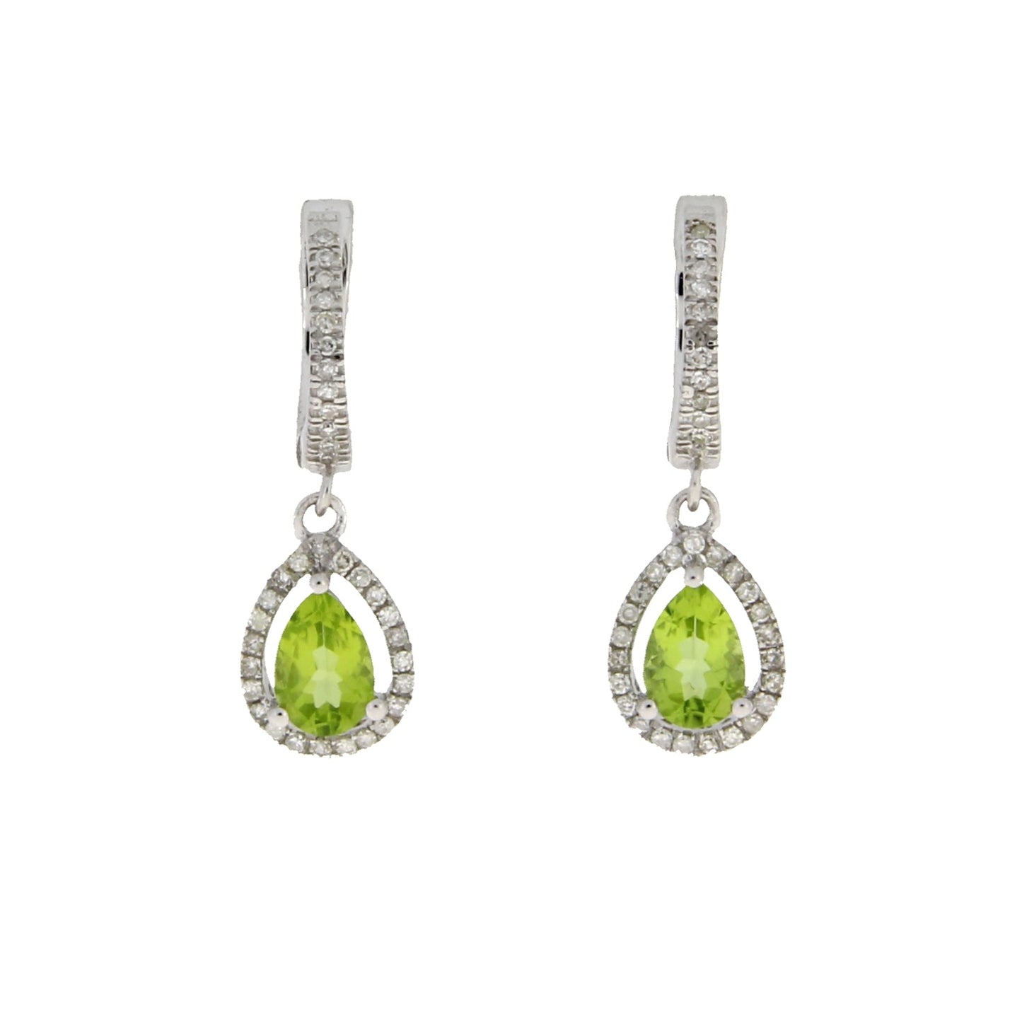 .88ct Peridot and Diamond Dangle Earrings in 14KT White Gold