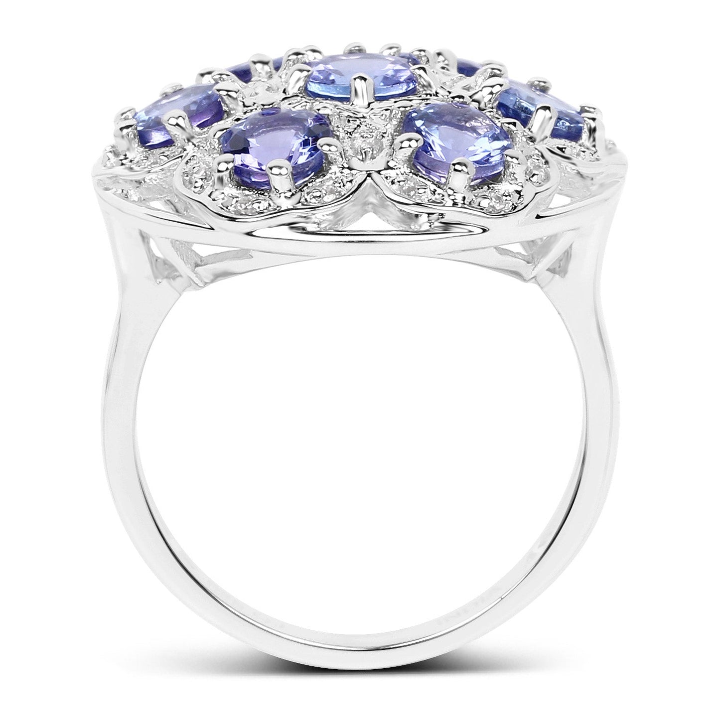 2.00 Carat Genuine Tanzanite and White Zircon Sterling Silver Ring