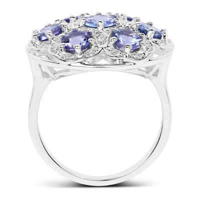 2.00 Carat Genuine Tanzanite and White Zircon Sterling Silver Ring