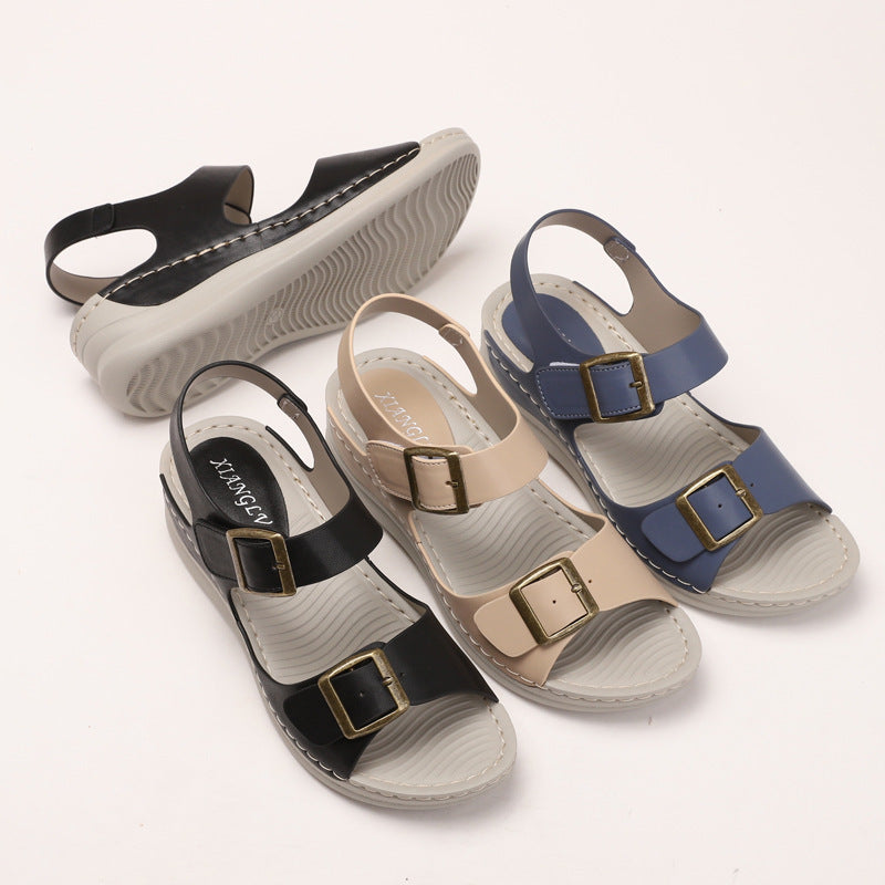 Sandales compensées décontractées pour femmes - Fermeture Velcro