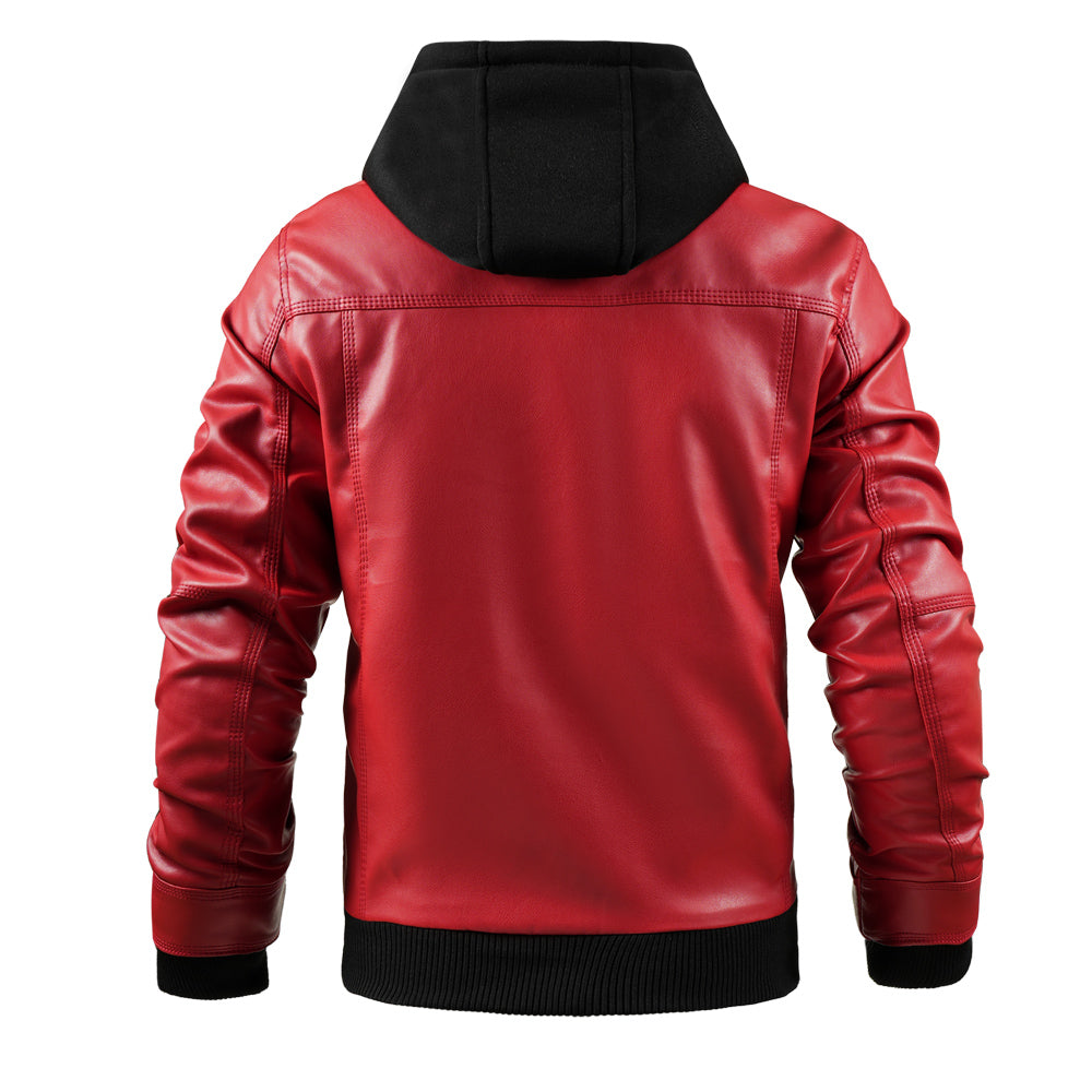 Men's Faux Leather Jacket Motorcycle Jacket Waterproof Windproof PU Moto Vintage Bomber Hoodie With Removable Hood - Korvel