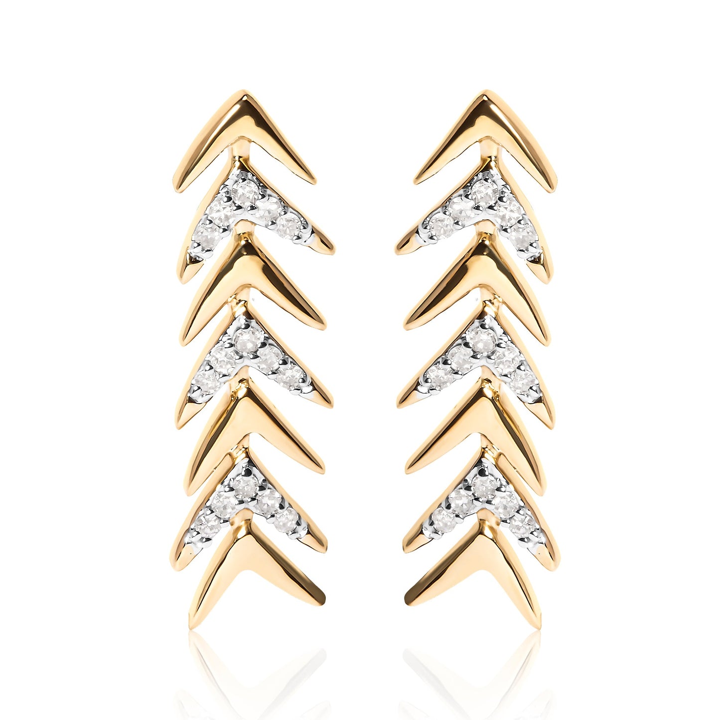 Pendientes de Stud en Forma de Flecha Chevron de Plata Esterlina Bañados en Oro Amarillo de 18K con