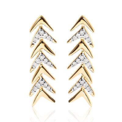Pendientes de Stud en Forma de Flecha Chevron de Plata Esterlina Bañados en Oro Amarillo de 18K con