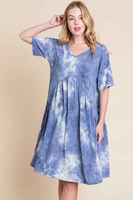 Stylish Tie-Dye V-Neck Half Sleeve Dress