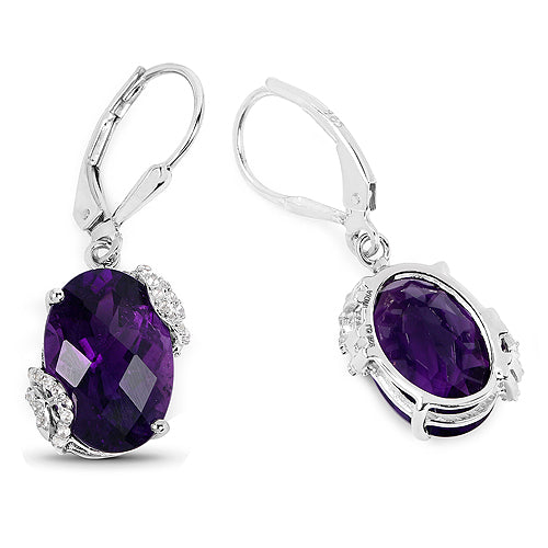 Boucles d'oreilles en argent sterling avec améthyste et topaze blanche de 10,18 carats