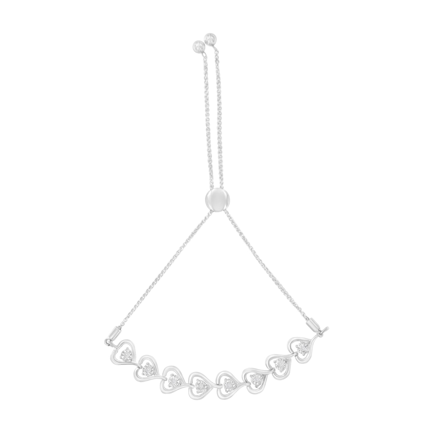 Sterling Silver Diamond Woven Heart Bolo Bracelet