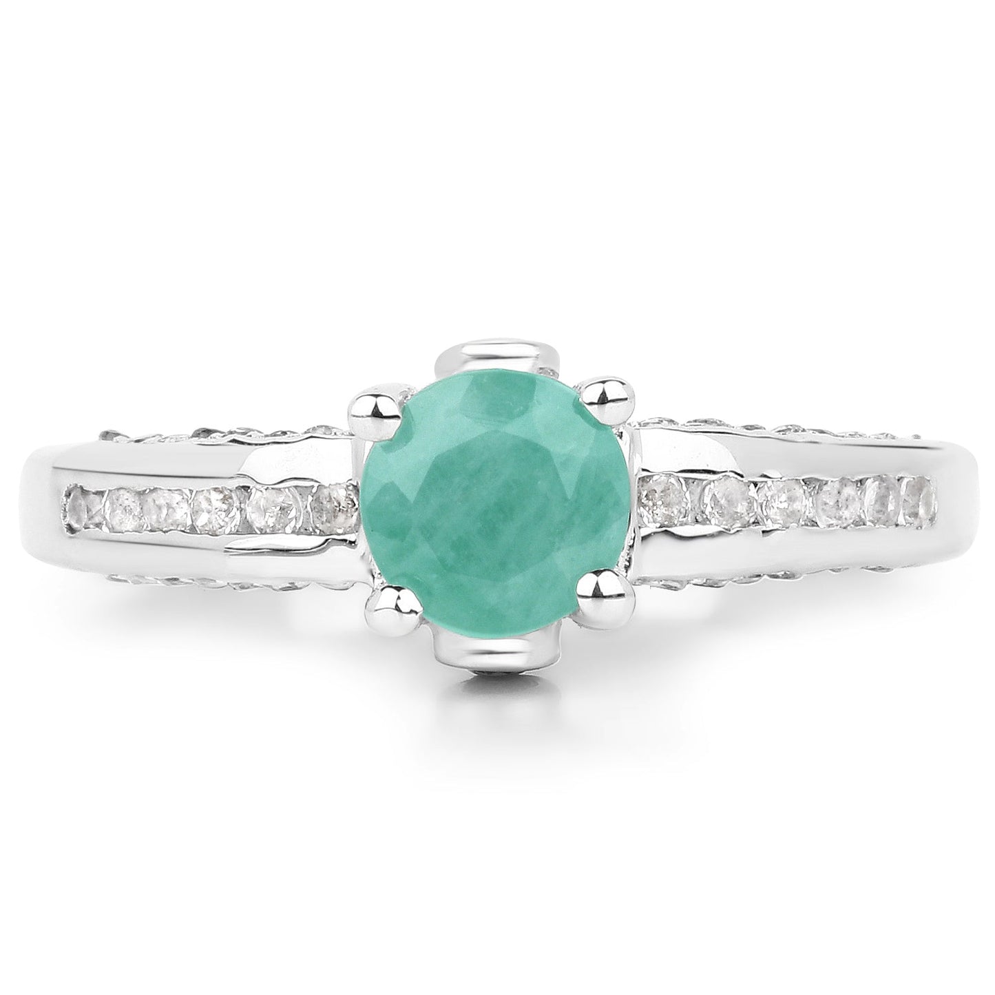 1.22 Carat Emerald and White Topaz Sterling Silver Engagement Ring