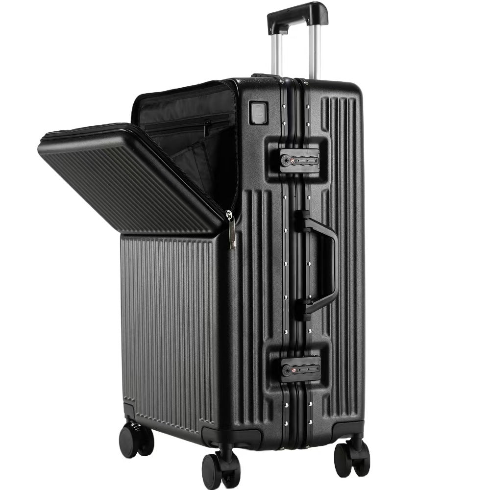 Premium Front-Opening Checked Suitcase with Aluminum Frame
