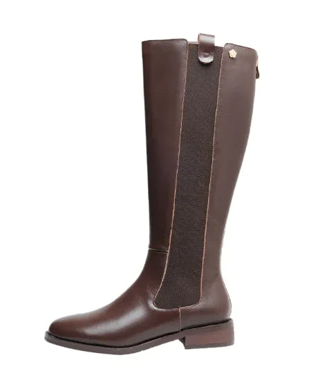 Botas de Caballero de Piel de Vaca de Tacón Bajo Premium para Mujeres
