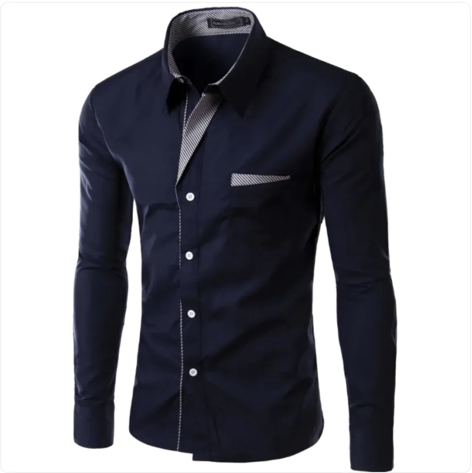 European and American Men's Long Sleeve Color Block Shirt