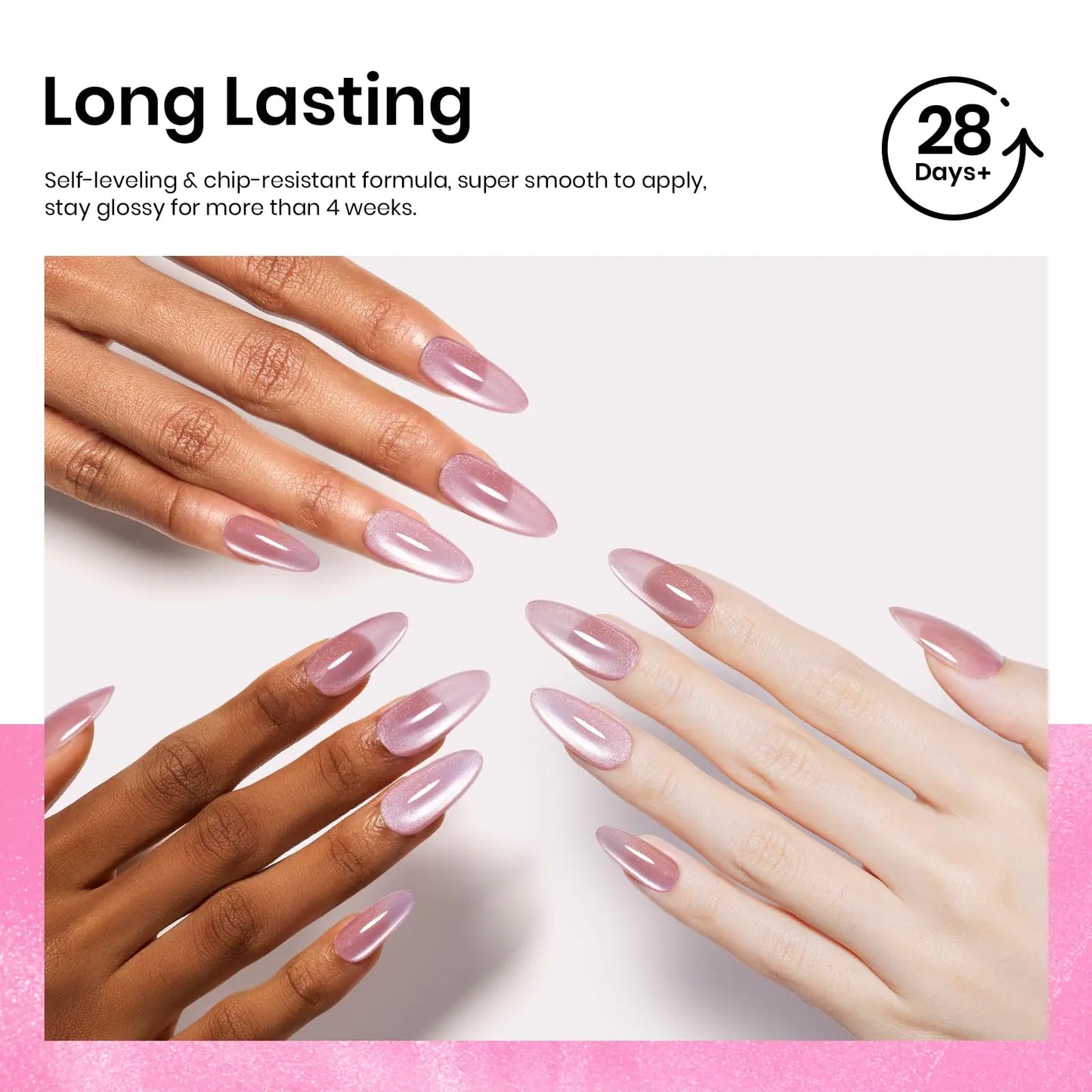 Esmalte de Uñas en Gel Cat Eye Rosa Beetles - 15ML con Brillo Holográfico