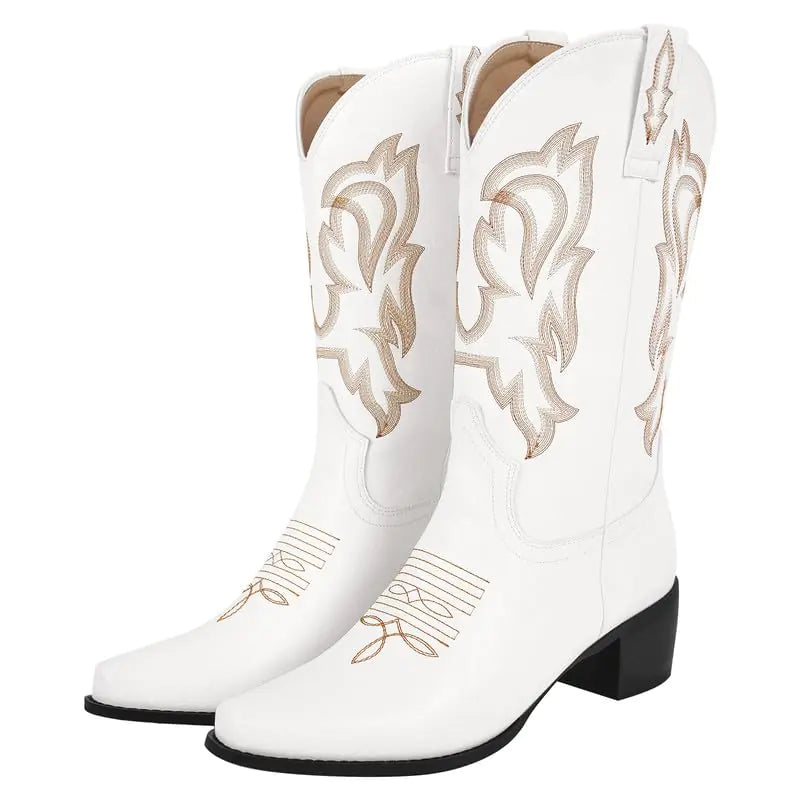 Bottes de cowboy western Richealnini pour femmes - Talons bloc brodés