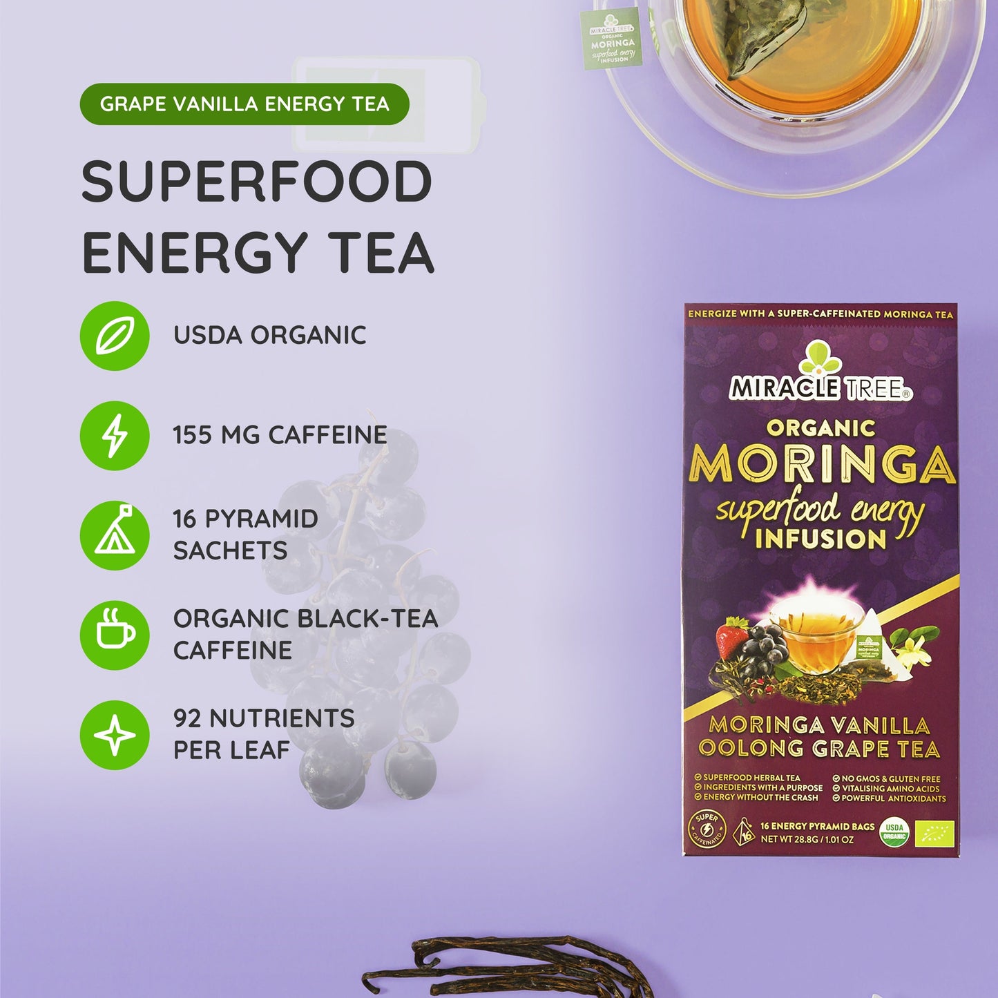Moringa Energy Tea - Grape Vanilla Blend