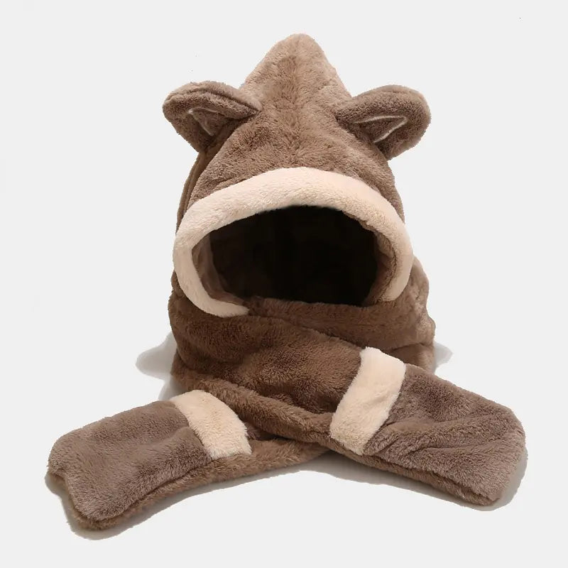 Gorro de Invierno de Peluche Adorable con Bufanda y Manoplas