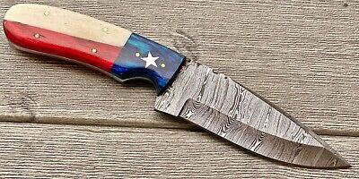 Handcrafted Texas Flag Damascus Skinner Knife - Korvel