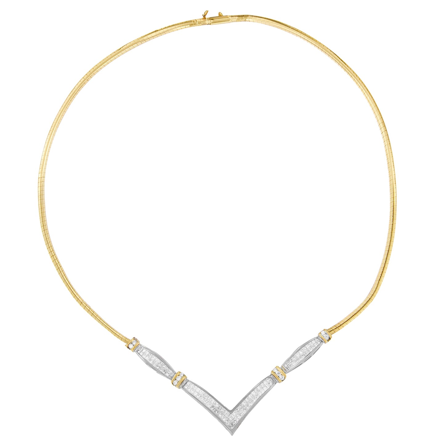 14K Gold Diamond 'V' Shape Statement Necklace - 2.00 Cttw