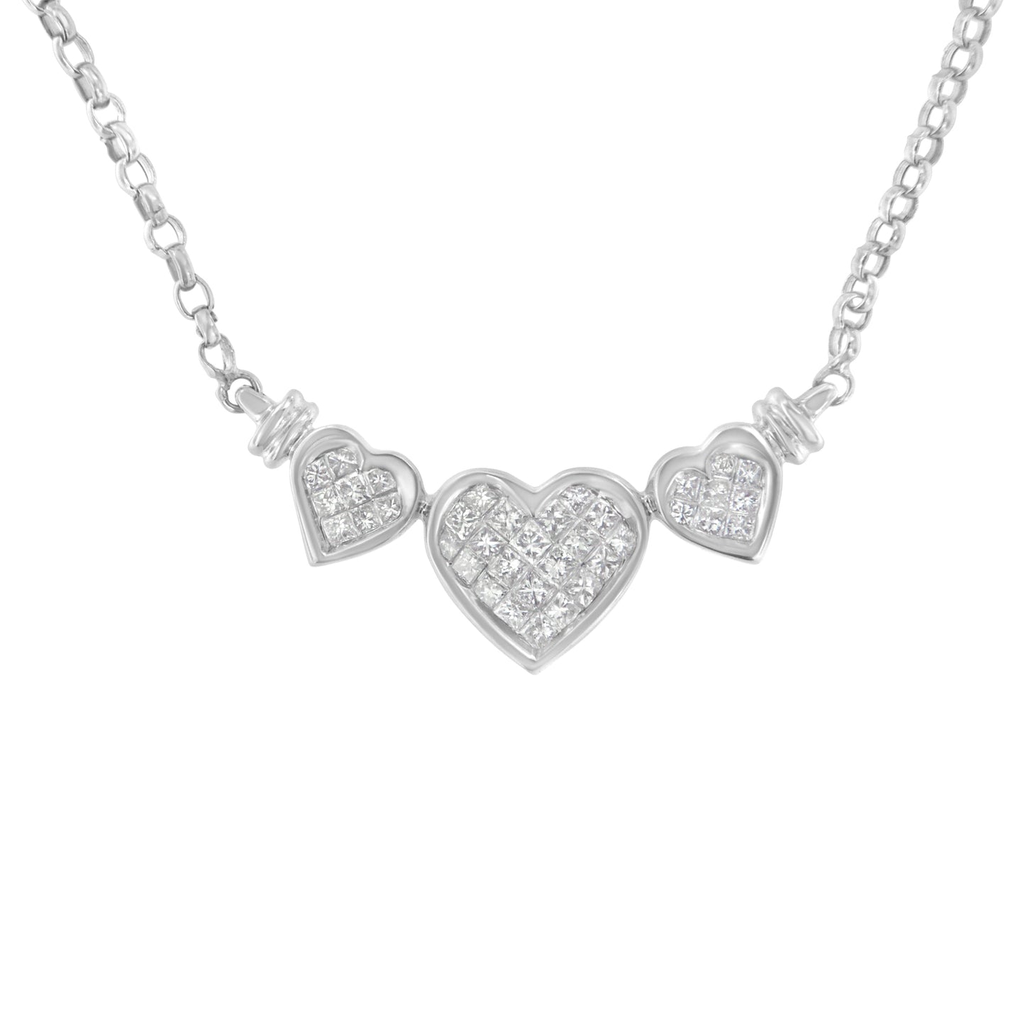 Collar con colgante de diamante en forma de corazón de 14K oro blanco con corte princesa