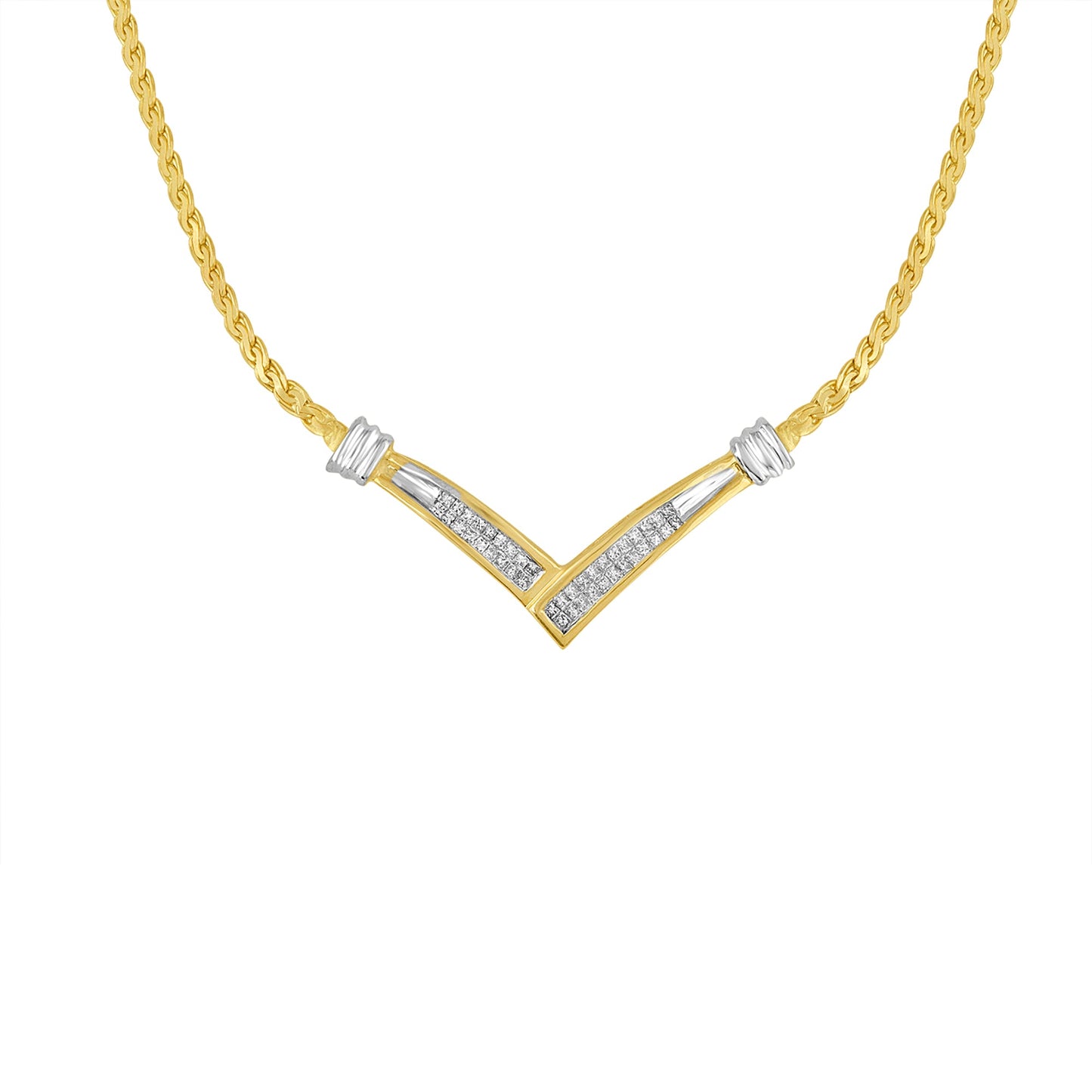 Collar de Diamantes de Corte Princesa de 1/2 Cttw en Oro Amarillo y Blanco de 10K