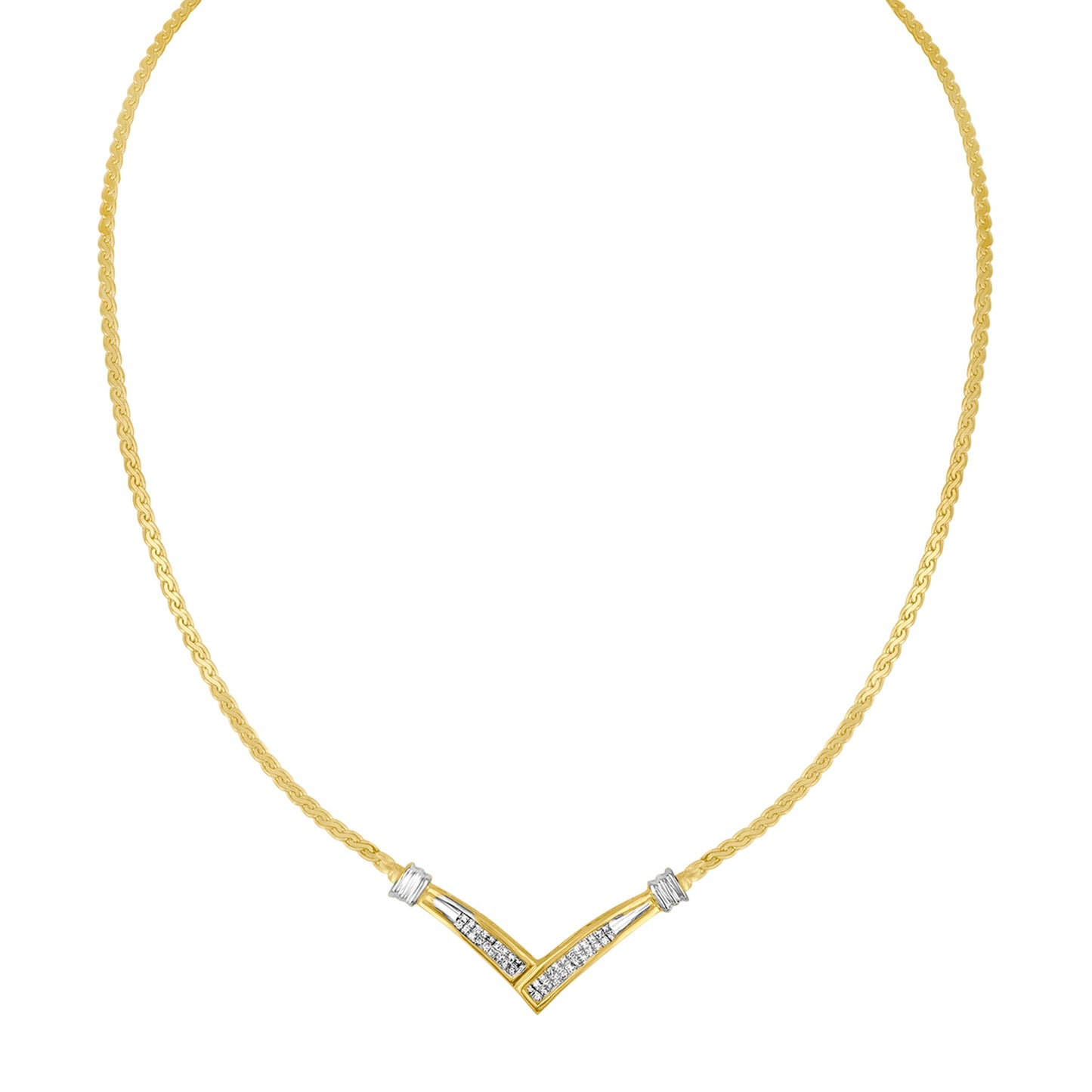 Collar de Diamantes de Corte Princesa de 1/2 Cttw en Oro Amarillo y Blanco de 10K