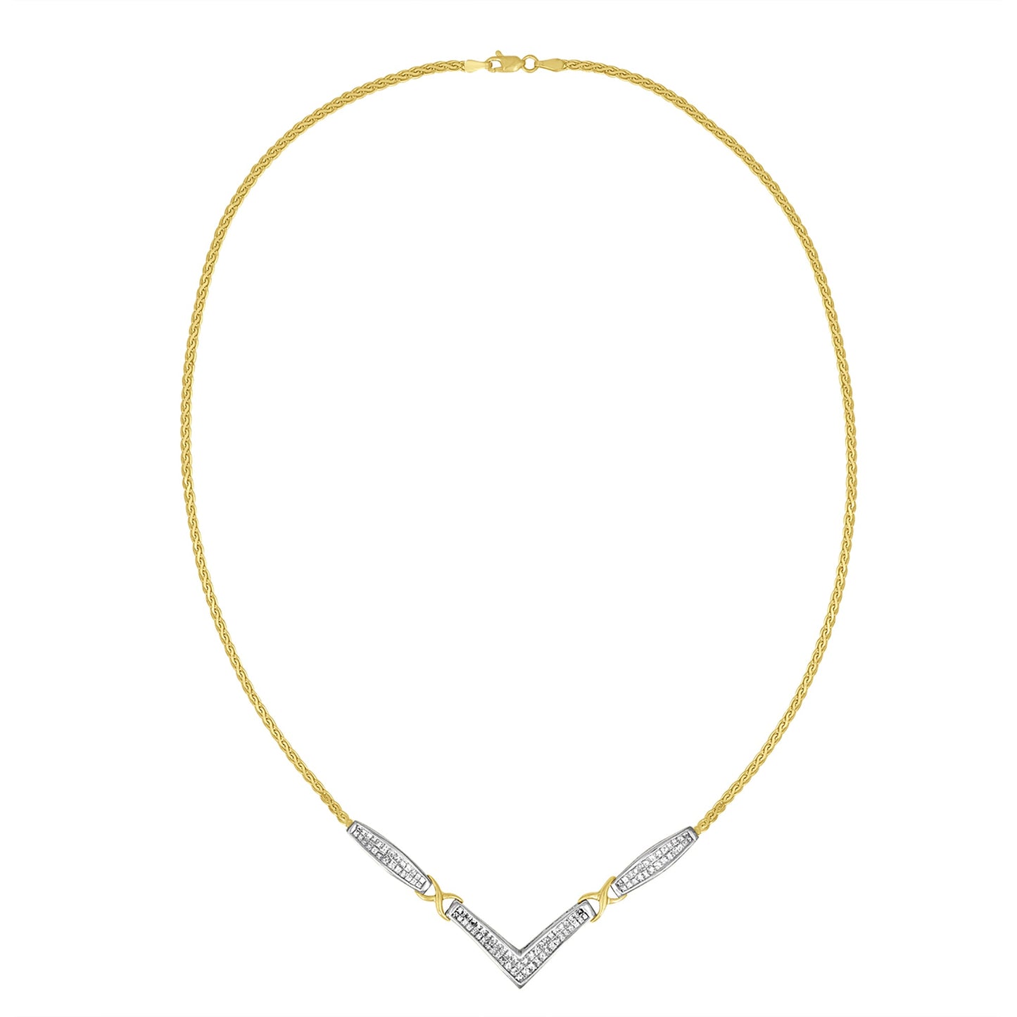 Collar de Cadena Franco en Forma de V con Diamantes de Oro de 14K