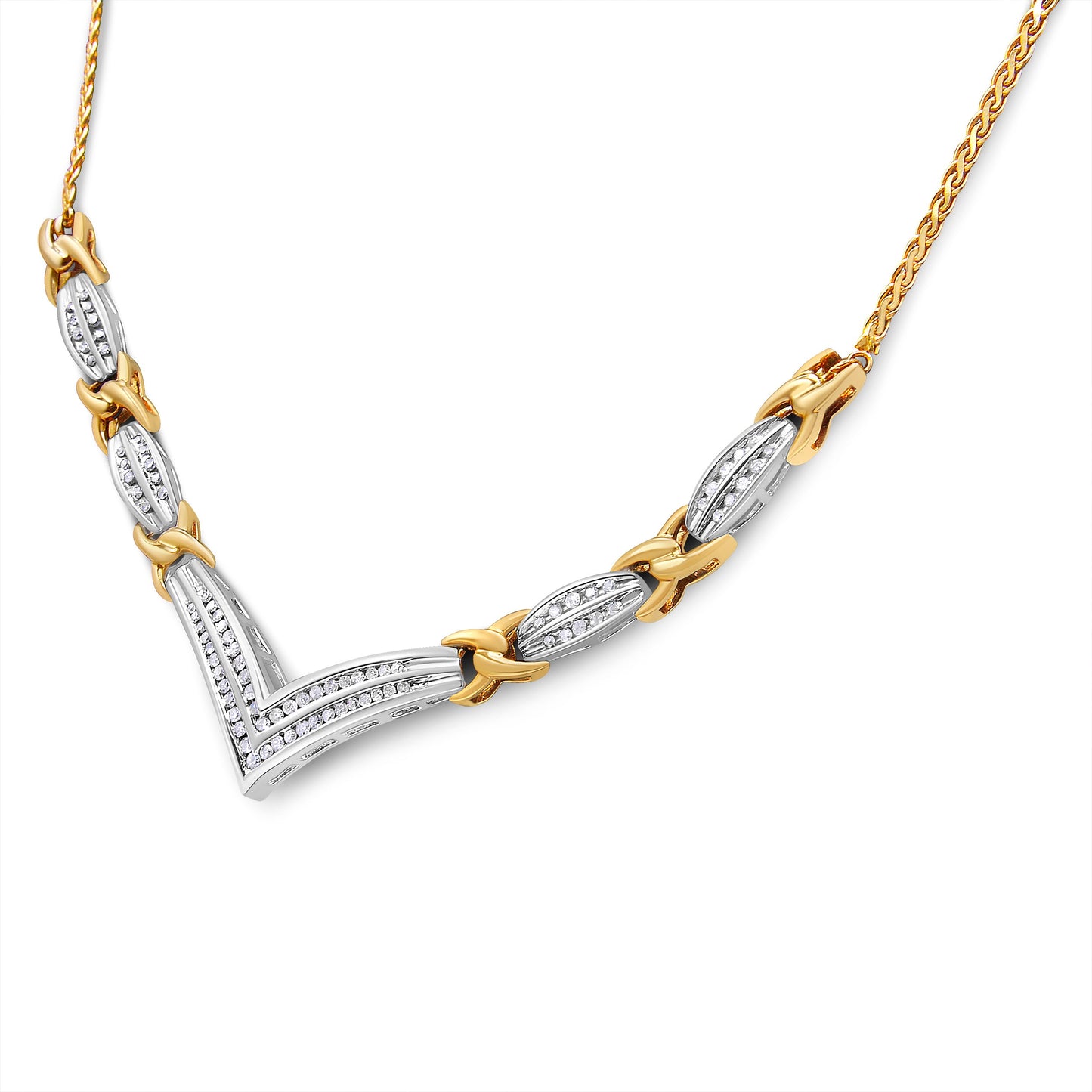 Collier Déclaration en Diamant en Or 10K en Forme de V - 1,0 Cttw