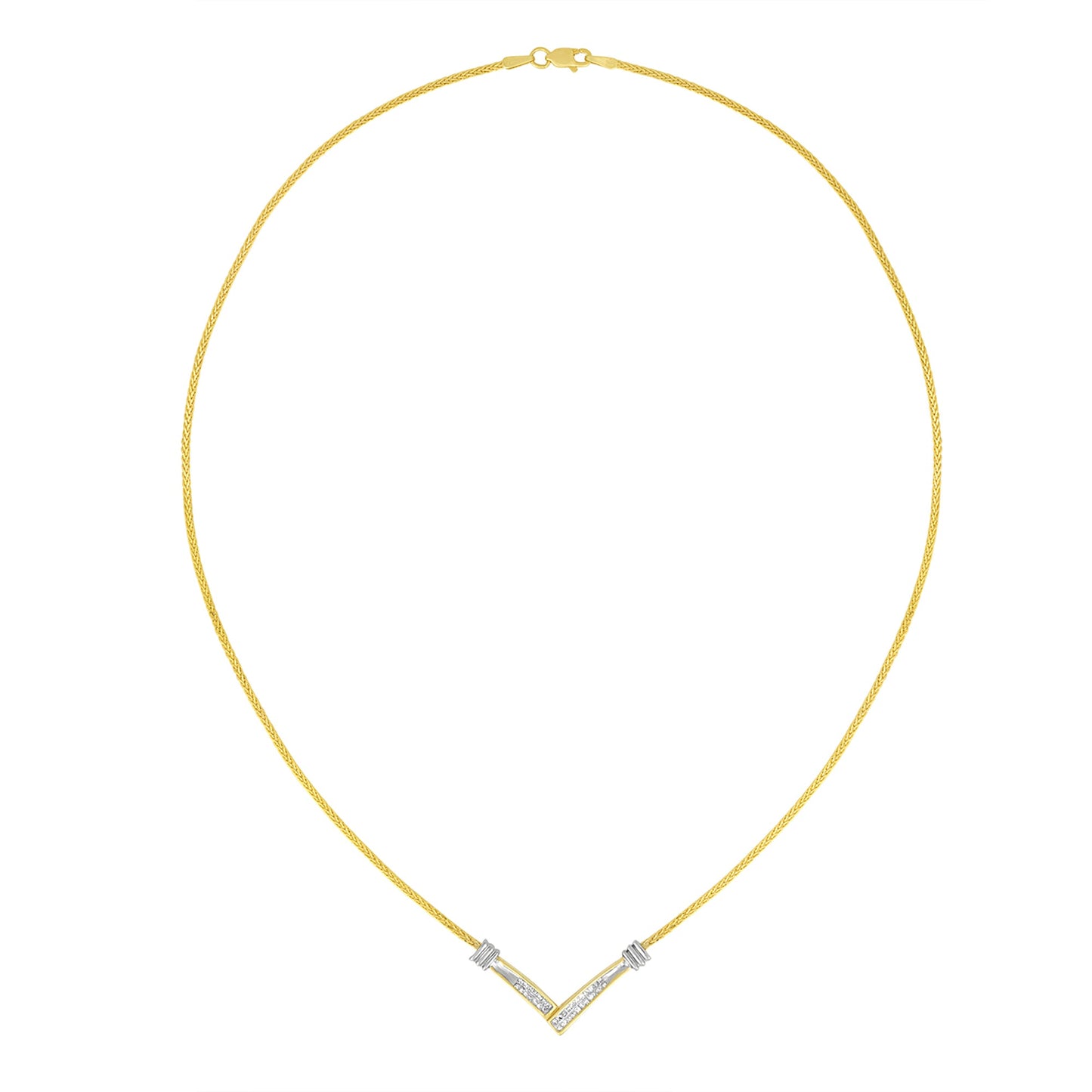 Collar de Pendiente en Forma de V con Diamantes de Corte Princesa de Oro de 14K