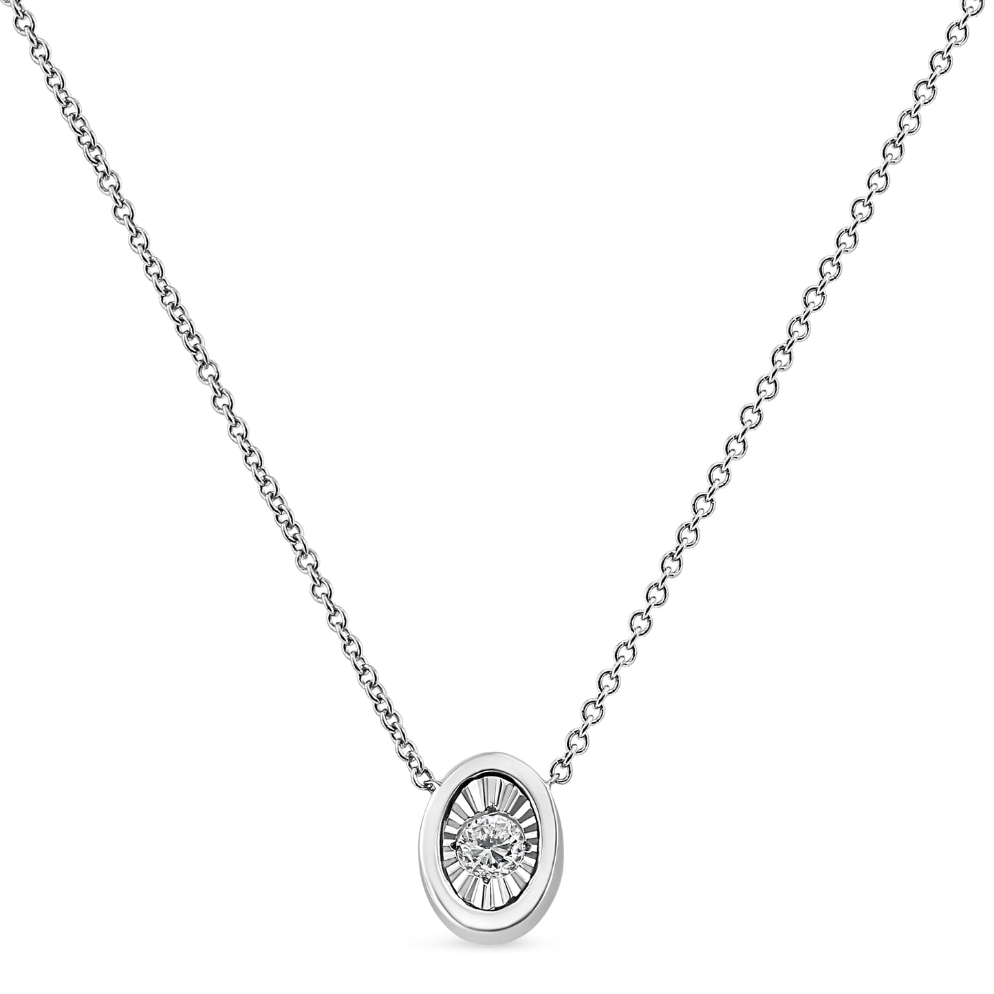 10K White Gold Round-Cut Diamond Square Pendant Necklace