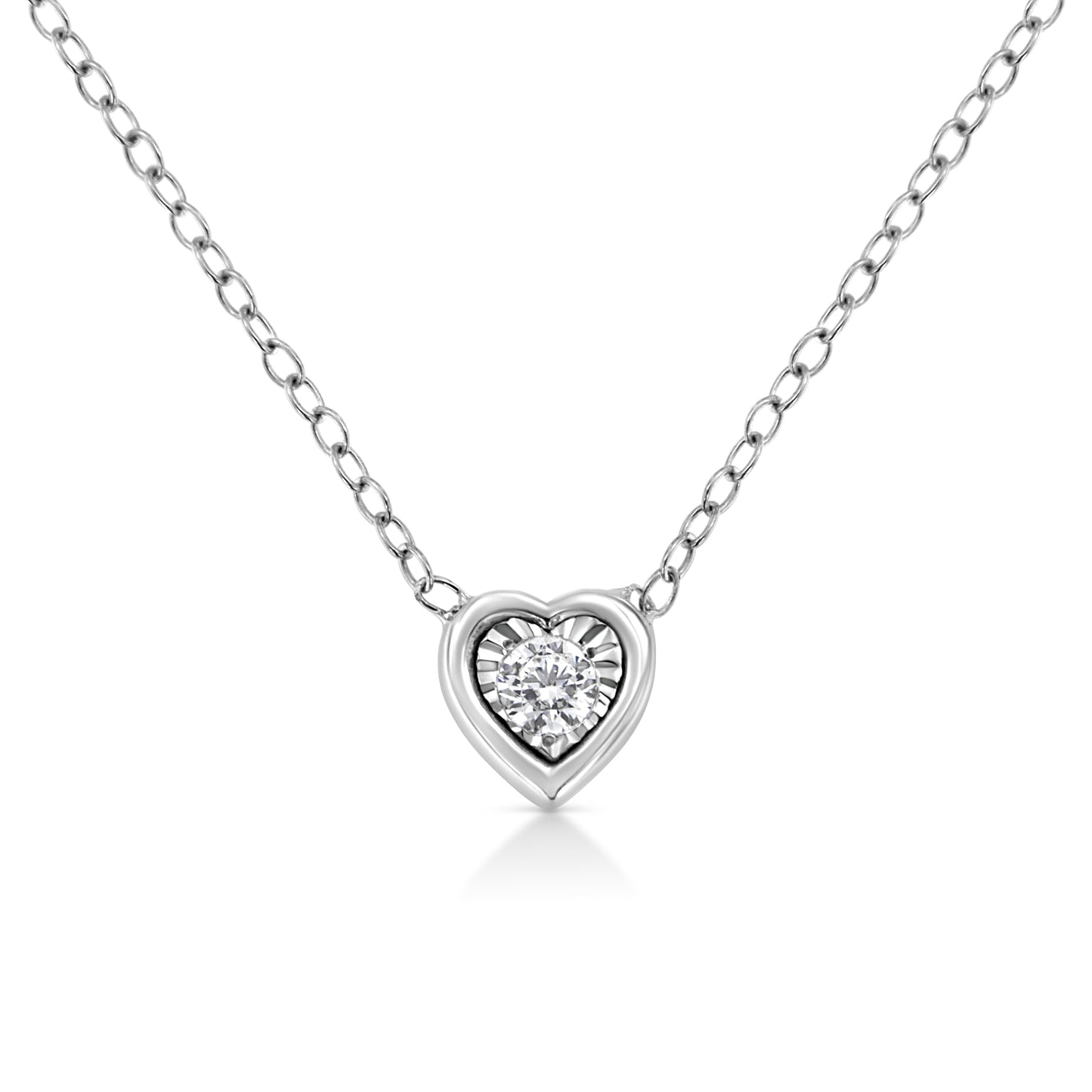 10K White Gold Round-Cut Diamond Square Pendant Necklace