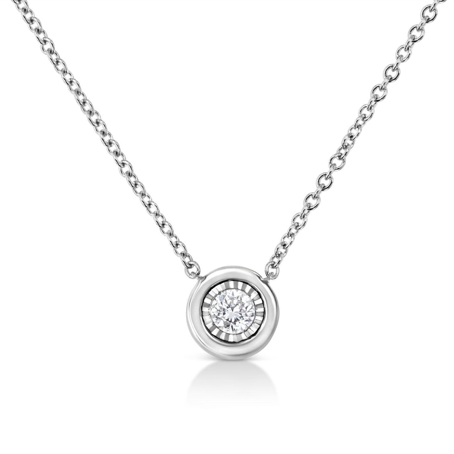10K White Gold Round-Cut Diamond Square Pendant Necklace