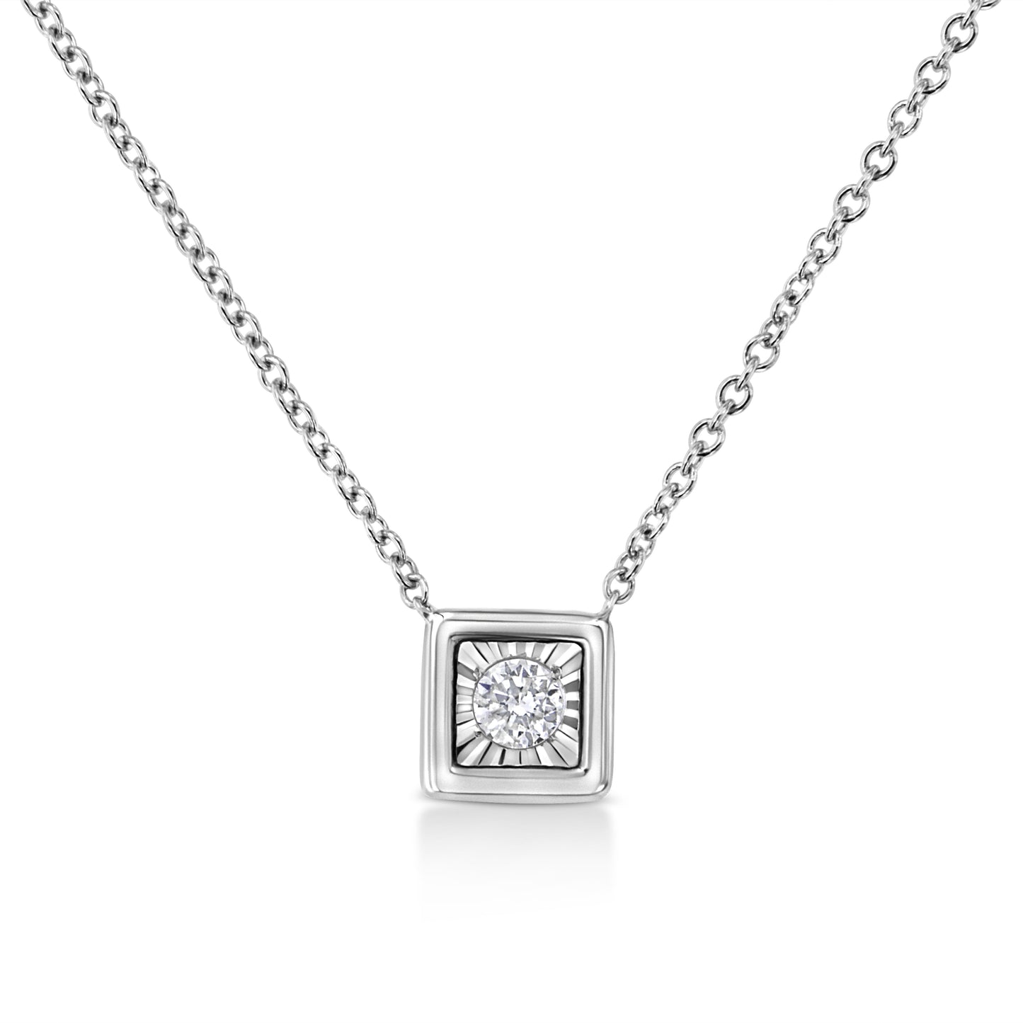 10K White Gold Round-Cut Diamond Square Pendant Necklace