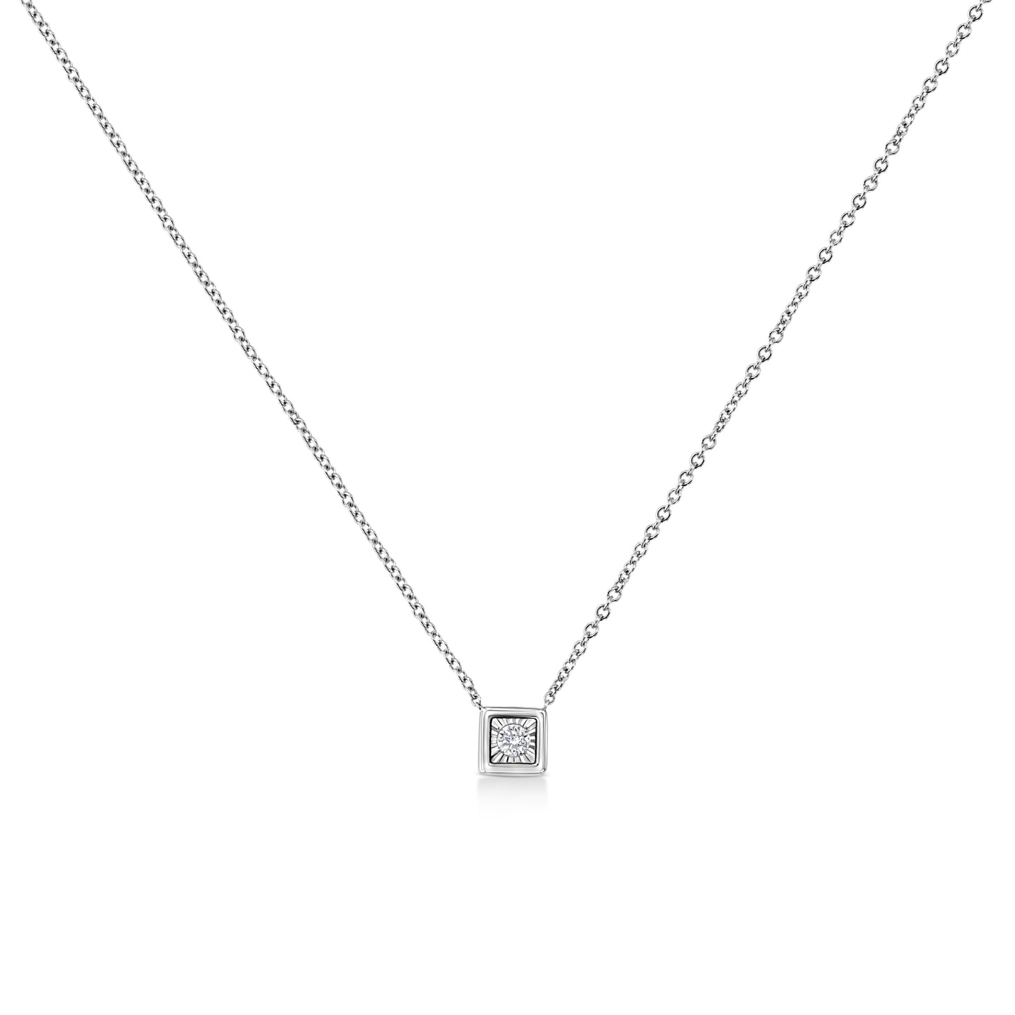 10K White Gold Round-Cut Diamond Square Pendant Necklace