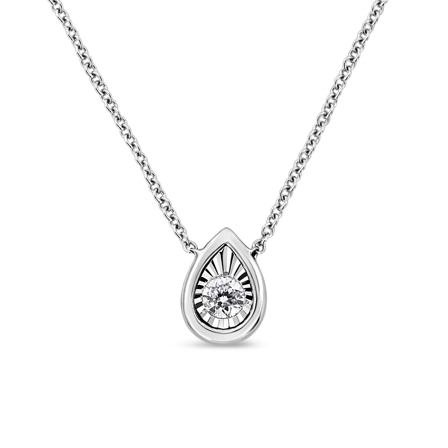 10K White Gold Round-Cut Diamond Square Pendant Necklace