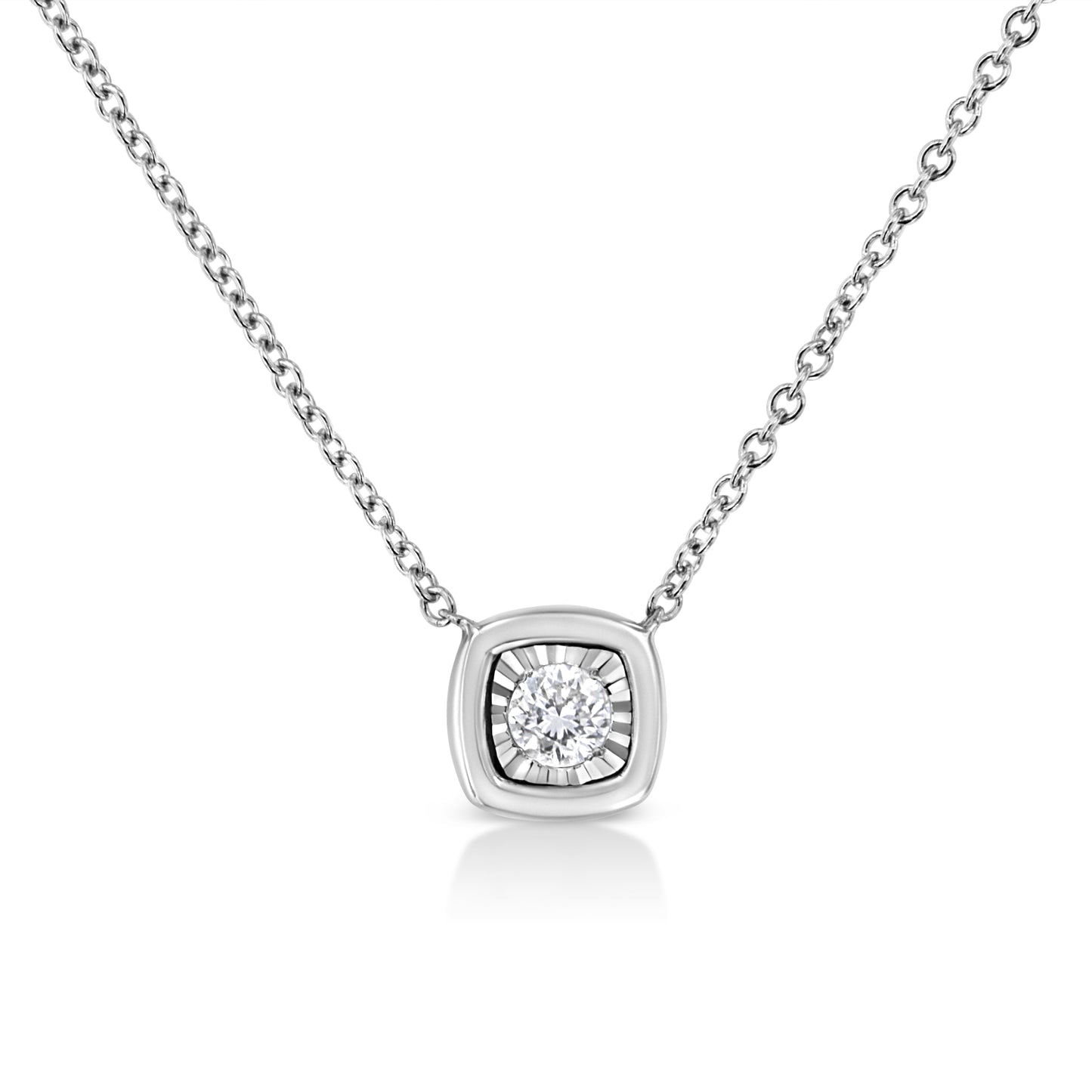 10K White Gold Round-Cut Diamond Square Pendant Necklace