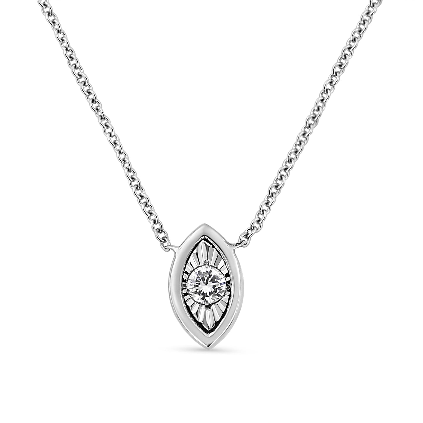 10K White Gold Round-Cut Diamond Square Pendant Necklace