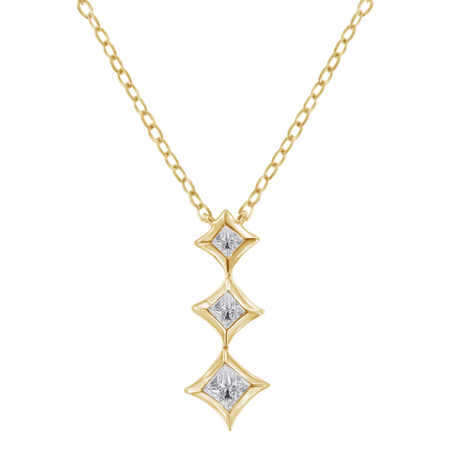 Collar de Pendiente de Tres Piedras con Diamantes de Corte Princesa en Oro Blanco de 10K