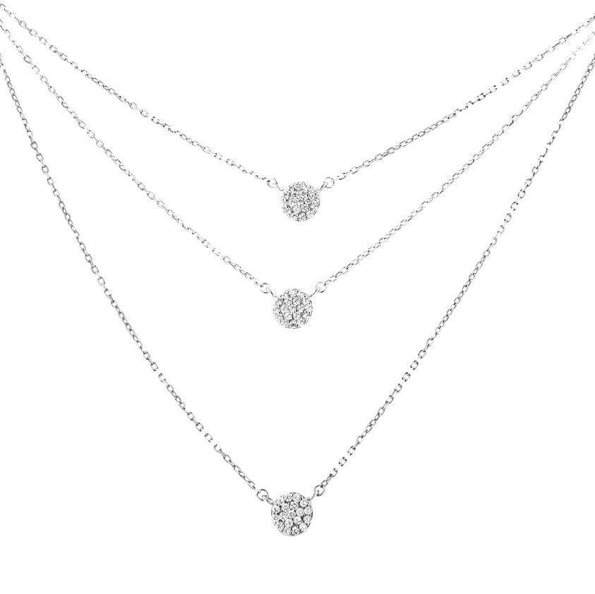 Collier Pendentif Tri en Argent Sterling .925 avec Diamants Ronds