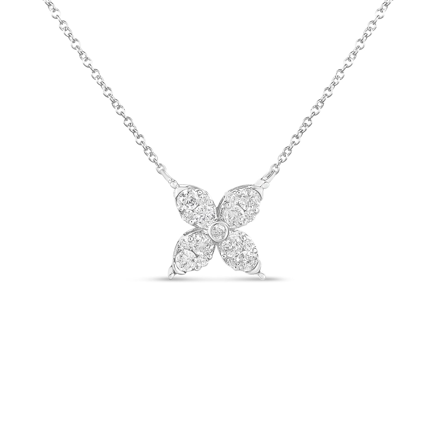 Collar de trébol de 4 hojas de diamante marquise de 10K en oro blanco