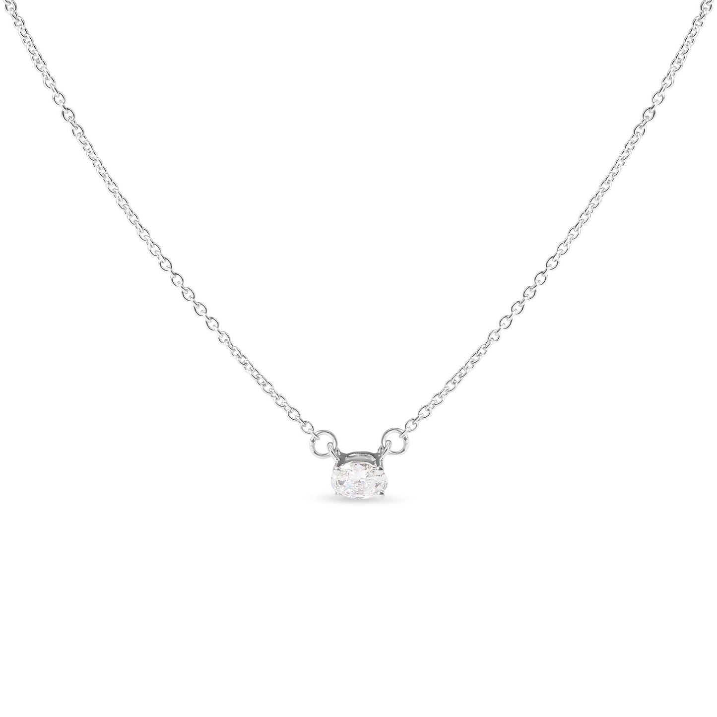 Collar de diamante ovalado cultivado en laboratorio de oro blanco de 14 quilates