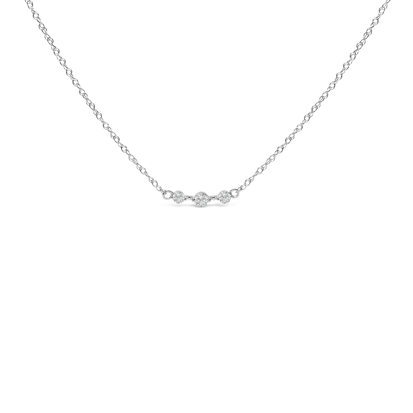 Sterling Silver Lab Grown Diamond 3 Stone Station Necklace