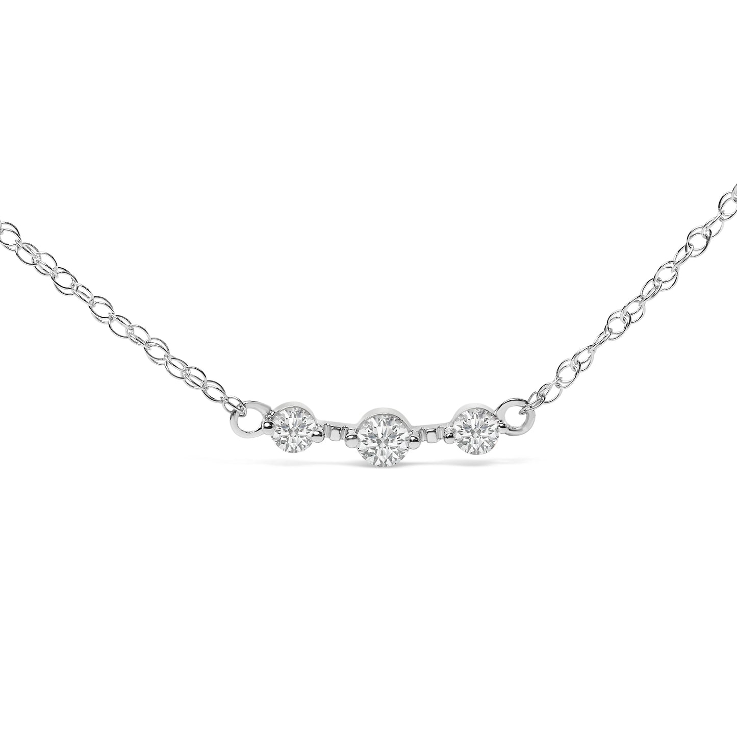 Sterling Silver Lab Grown Diamond 3 Stone Station Necklace