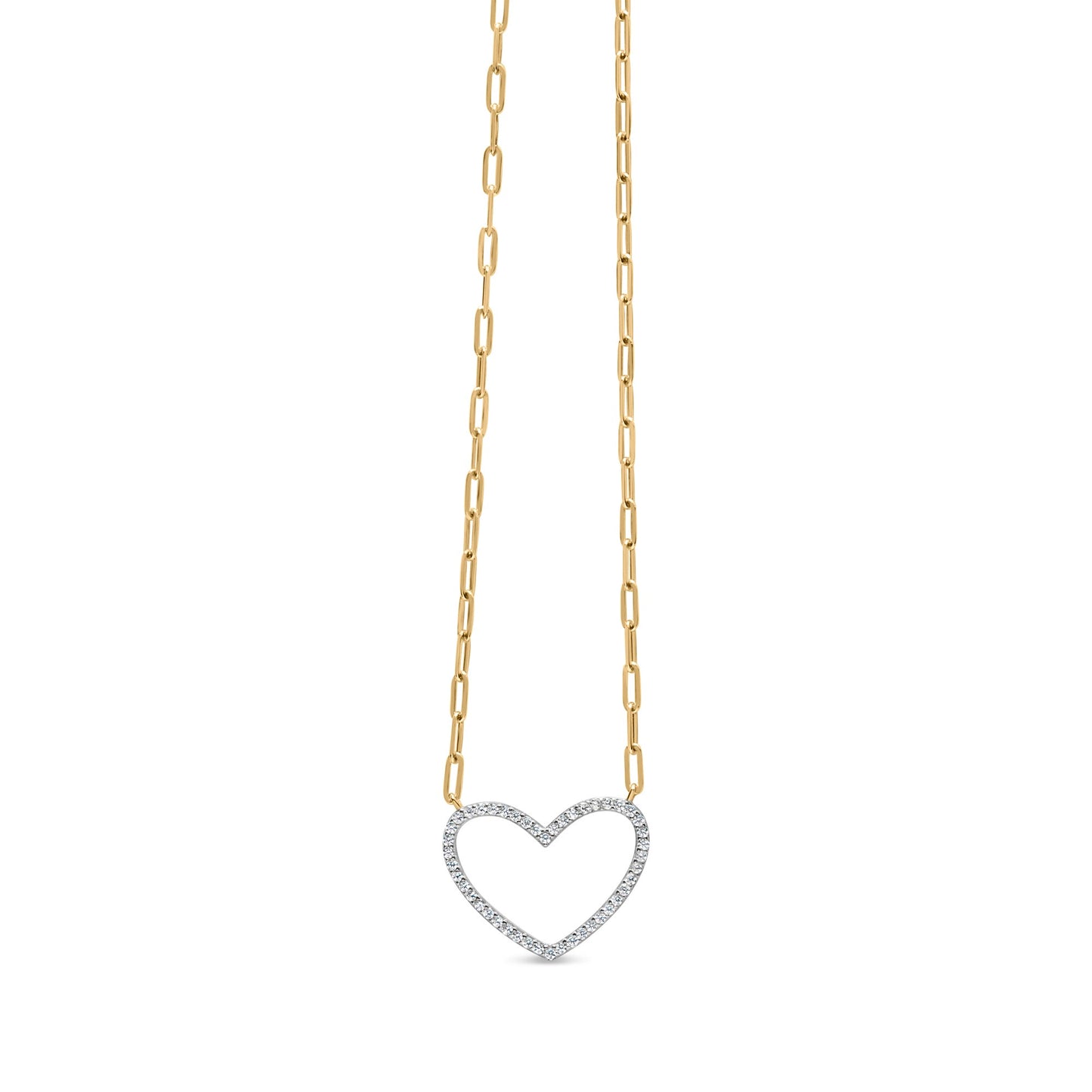 Collier Pendentif Cœur en Argent Sterling Plaqué Or Jaune 14K avec Diamants
