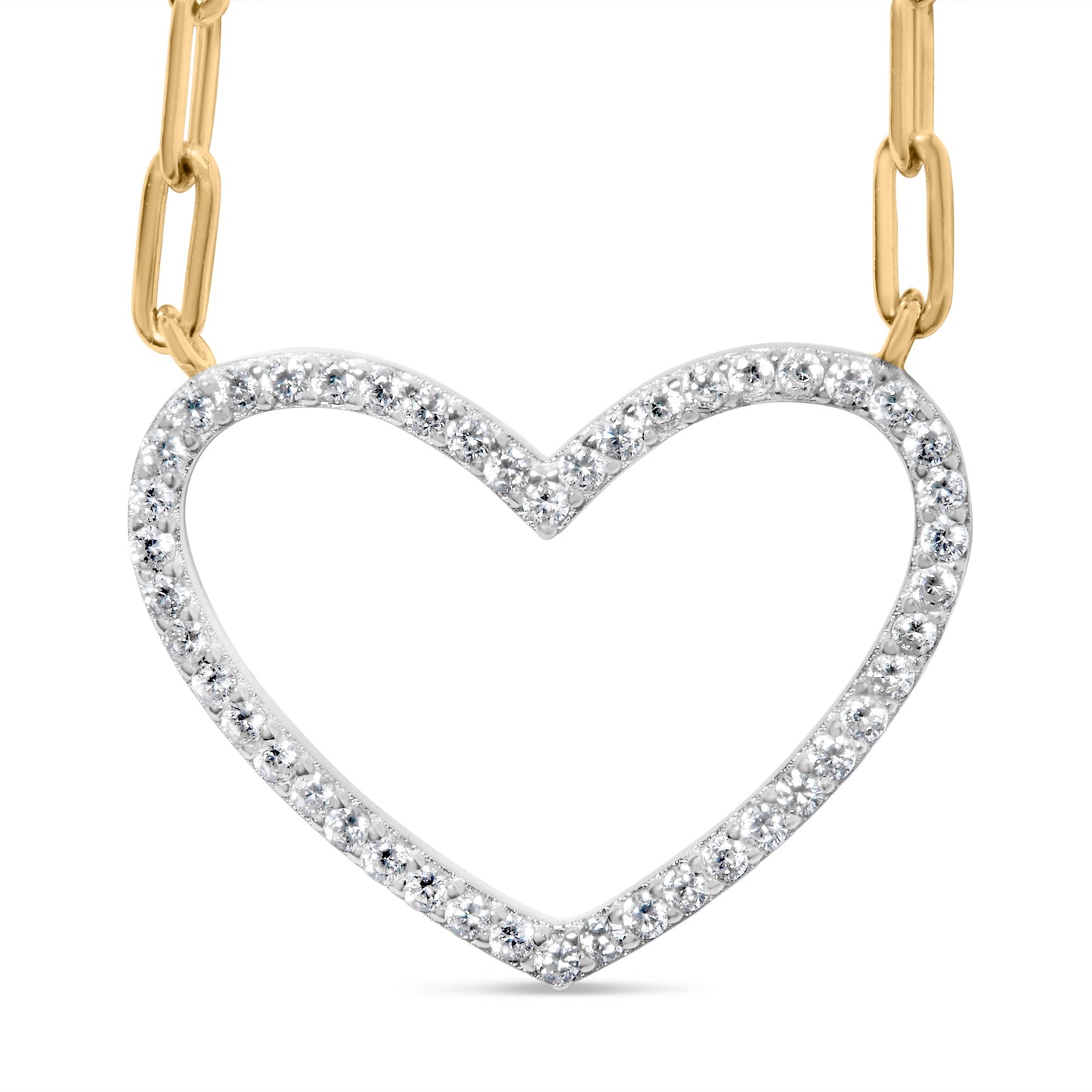 Collier Pendentif Cœur en Argent Sterling Plaqué Or Jaune 14K avec Diamants