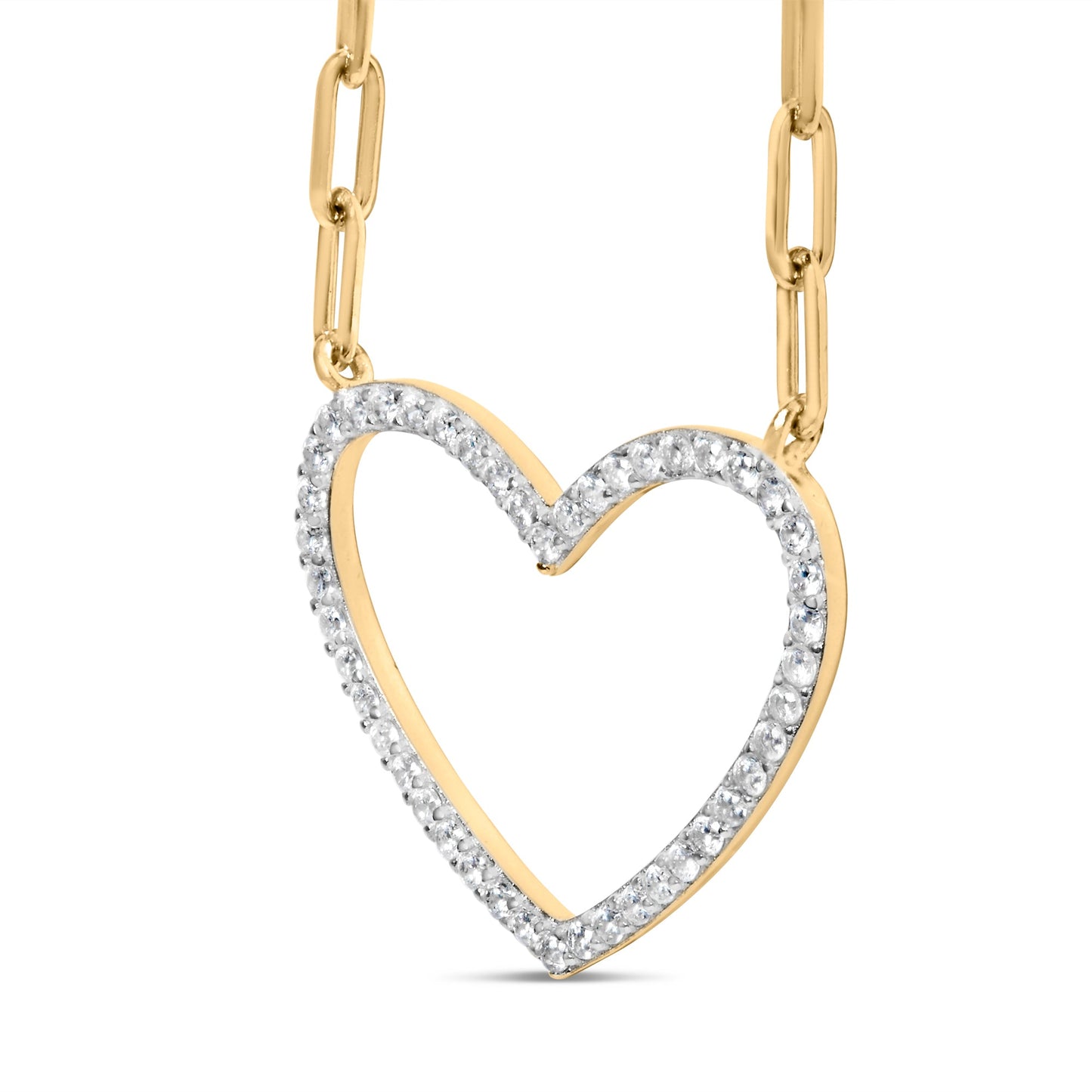 Collier Pendentif Cœur en Argent Sterling Plaqué Or Jaune 14K avec Diamants