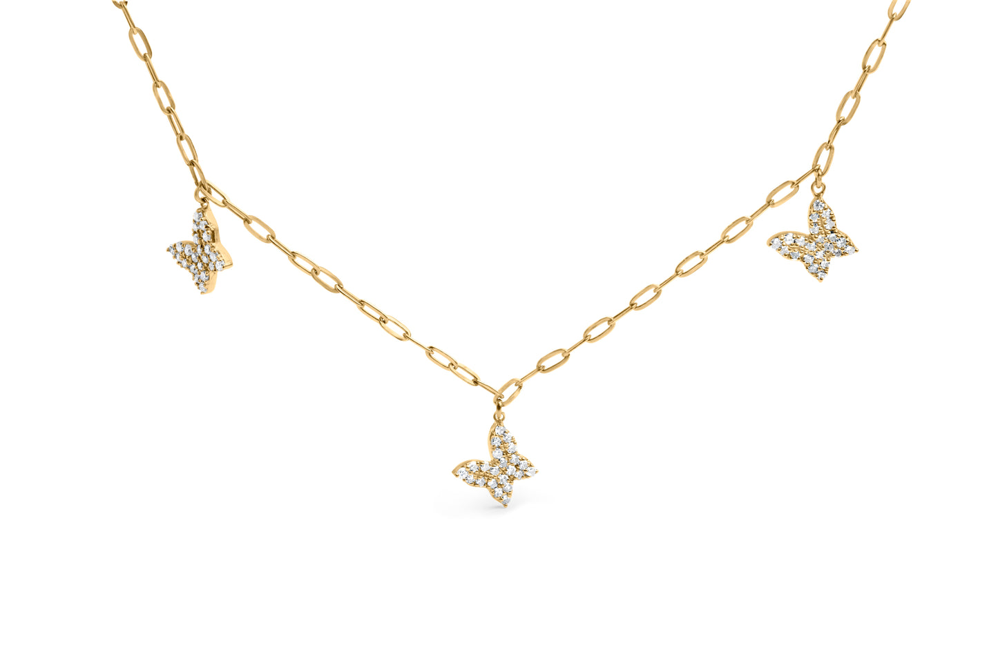 Collar de mariposa ajustable de diamantes en oro amarillo de 14KT - 15"-17"