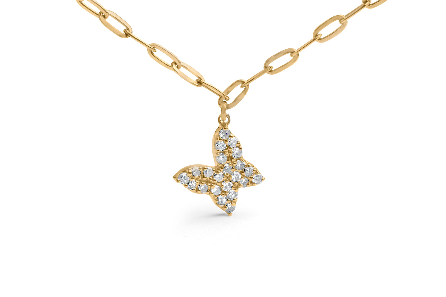 Collar de mariposa ajustable de diamantes en oro amarillo de 14KT - 15"-17"