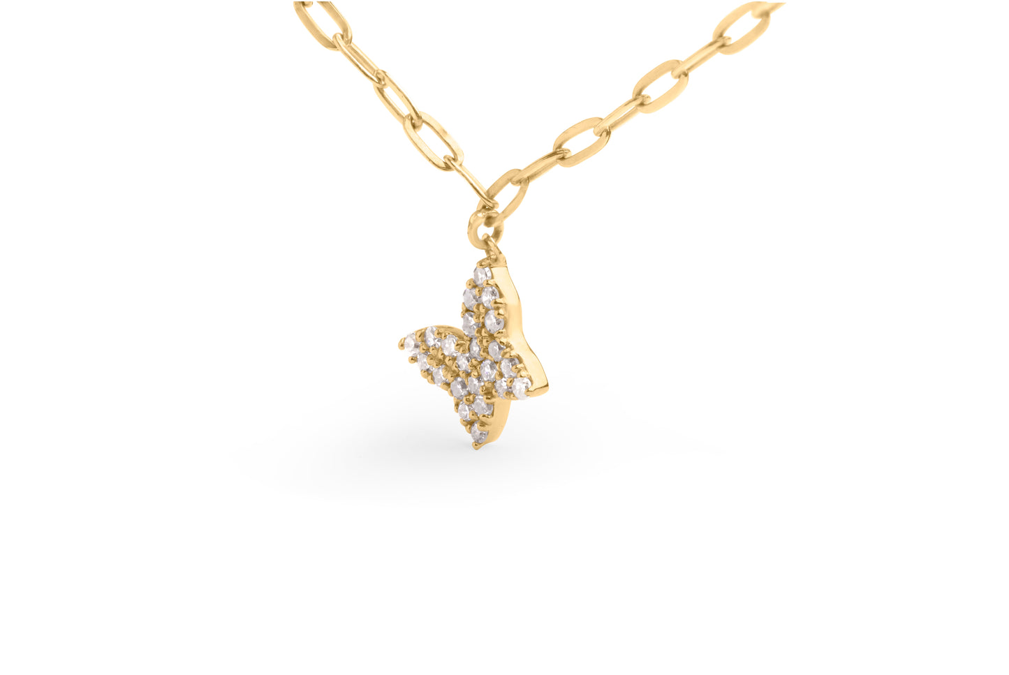 Collar de mariposa ajustable de diamantes en oro amarillo de 14KT - 15"-17"
