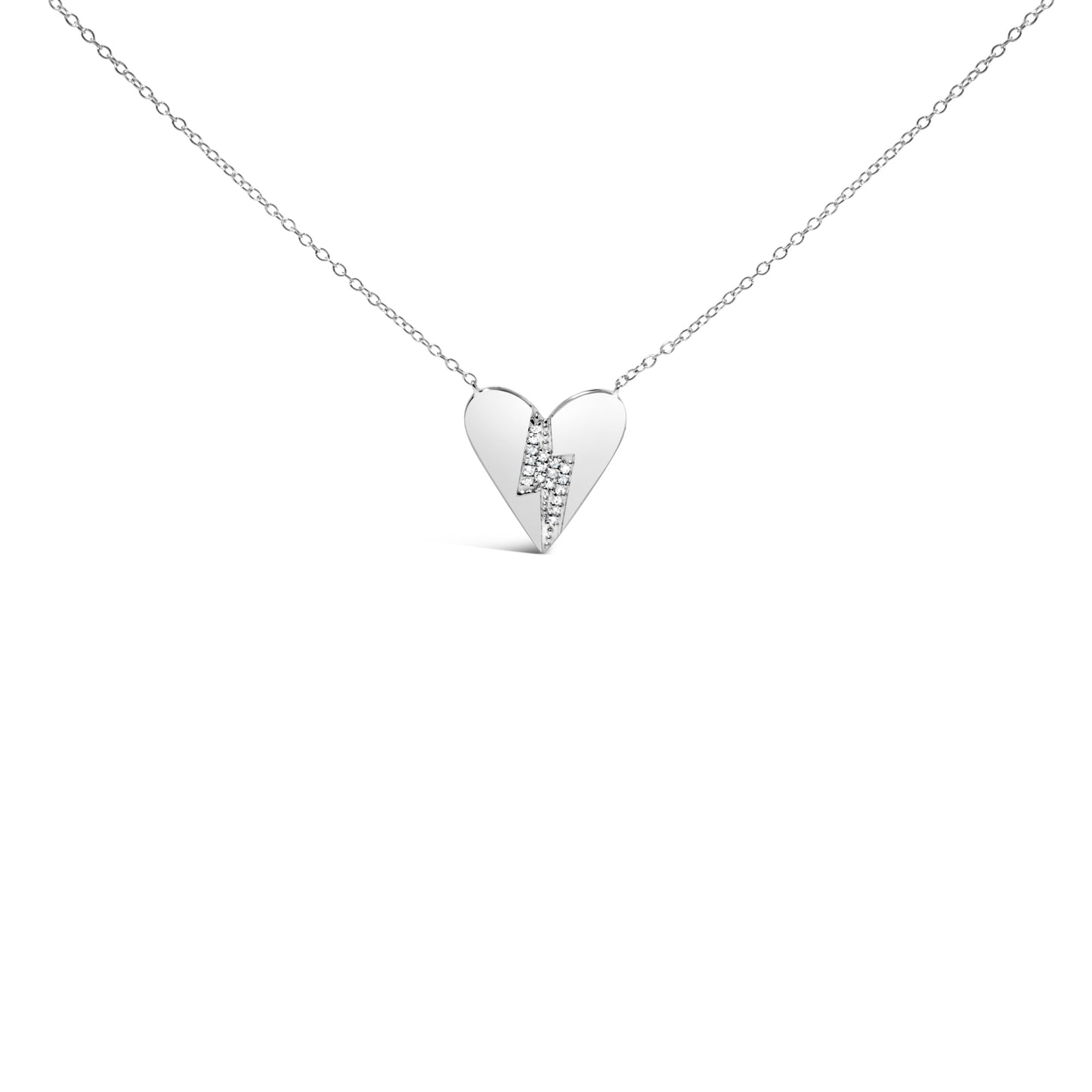 Collier Pendentif Cœur Brisé en Argent Sterling .925 avec Diamants - 18"