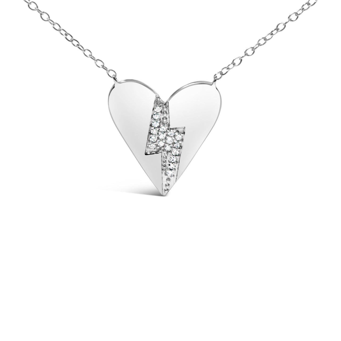 Collier Pendentif Cœur Brisé en Argent Sterling .925 avec Diamants - 18"